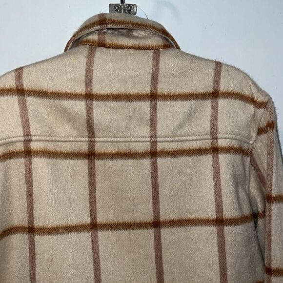 JOIE Neutral Tan and Brown Plaid Crop Shacket-L - Picture 5 of 8